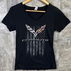Corvette Racing black & white V-neck shirt CorvetteRacing Woman's Medium